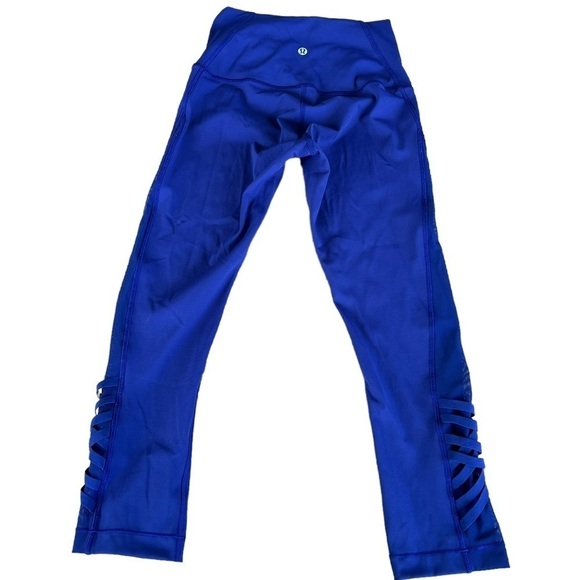 Lululemon Minimalist Crop Hero Blue Size 4 Athletic Leggings Mesh Lattice GUC - Picture 3 of 12